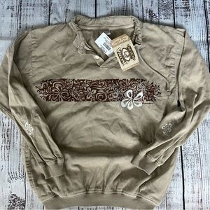Crazy Shirts Hawaii Floral Kona Coffee Dyed Lightweight Pullover UNISEX XS NWT